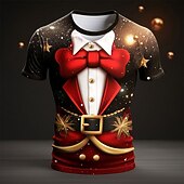 Christmas Men's Christmas Costume 3D T-shirts Graphic Bowknot Pattern Daily Designer Retro Vintage 3D Print Tee Sports Outdoor Holiday Going out Black Red Short Sleeve Crew Neck Spring & Summer4
