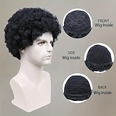 abordables Perruques Synthétiques Sans Bonnet-10 pouces afro crépus bouclés perruques de cheveux pour hommes moelleux doux perruques de remplacement de cheveux entièrement fabriqués à la machine perruques de cheveux synthétiques couleur noire