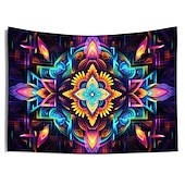זול שטיחי קיר של Blacklight-blacklight שטיח uv תגובתי זוהר בחושך מסיבת ניאון טריפי ערפילי צבעוני מנדלה תלוי שטיח קיר אמנות קיר לחדר שינה בסלון