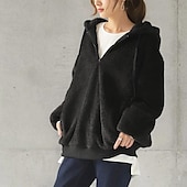 baratos Moletons Felpudos-Mulheres Côr Sólida Quente Teddy Difusa Manga Longa Capuz Meio Zíper Tops regulares Rua Casual Com Cordão Bolso frontal Quarter Zip Preto Vinho Cinzento Escuro Café Cinzento Outono &amp; inverno