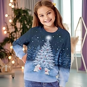 levne Dívčí 3D vize &amp; záření-Dívčí 3D Vánoční stromek Vánoční mikina Mikina Pullover Dlouhý rukáv 3D tisk Podzim Zima Módní Šik ven Rozkošný Polyester Děti 3-12 let 4-12 let Tričkový Venkovní Ležérní Denní Běžný