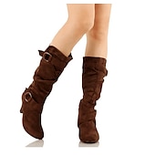 olcso Slouch Boots-Női Csizmák Slouchy Boots Szabadtéri Napi Tömör szín Középborjú csizma Csat Tűsarok Kerek orrú Alkalmi Bőrutánzat Cipzár Világosbarna Fekete Barna