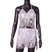 olcso Szexi kosztümök-Fémes Hát nélküli Szikra Szoknya Spagetti pántos trikó Crop Tank Top Diszkó Mély-V Jelmez Női Parti Klub Pride Parade Felnőttek Szoknya Trikó