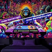 Χαμηλού Κόστους Μαύρισμα ταπετσαρία-blacklight ταπετσαρία uv αντιδραστική λάμψη στο σκοτάδι dj χιμπατζήδες ζώο trippy ομιχλώδης φύση τοπίο λάμψη πάρτι κρεμαστή ταπισερί τοίχου τοιχογραφία για κρεβατοκάμαρα σαλονιού