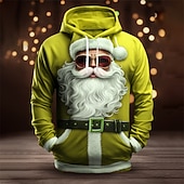 abordables Traje de Papá Noel-Sudadera con capucha de Papá Noel para hombre, diseño navideño en 3D, con estampado gráfico de Papá Noel, moda 3D, para deportes al aire libre, vacaciones, sudadera con capucha de manga larga, color