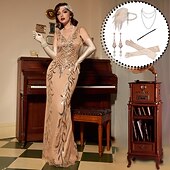 levne oblečení-Retro Řvoucí 20s 20. léta 20. století Bubenové šaty Šaty Úbory Velký Gatsby Svatební host Flitry Maškarní kostým Dámské Karneval Plesová maškaráda Večírek Maturitní ples Svatební hostina Dospělé 1 x