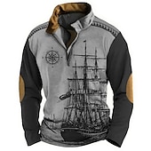 economico Felpe 3D da uomo-Per uomo Navy Felpe Felpa Felpa con zip Maglione Manica lunga Felpa Chiusura lampo quarto Giornaliero Classico Informale Stampa 3D Per eventi Per uscire Abbigliamento di strada Stampa Primavera