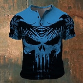 economico Fantasma e teschio-Per uomo Pop art Vichingo Teschi maglietta Camicia Henley Manica corta Stampa 3D Di tendenza Retrò vintage Classico Sportivo Per eventi Per uscire Primavera estate Bianco Blu Rosso Verde Henley