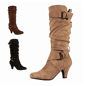 olcso Slouch Boots-Női Csizmák Slouchy Boots Szabadtéri Napi Tömör szín Középborjú csizma Csat Tűsarok Kerek orrú Alkalmi Bőrutánzat Cipzár Világosbarna Fekete Barna