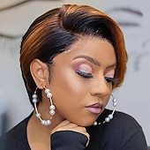 baratos peruca mais velha-Perucas de cabelo curtas com corte pixie perucas retas para mulheres perucas de substituição de cabelo sintéticas resistentes ao calor