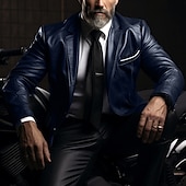 abordables Blazers pour hommes-Homme blouson cuir blazer Extérieur Usage quotidien Chaud Coupe Vent Automne hiver Plein Mode Vêtement de rue Revers Normal faux cuir Noir Jaune Vin Bleu de minuit Veste