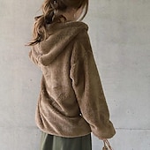 baratos Moletons Felpudos-Mulheres Côr Sólida Quente Teddy Difusa Manga Longa Capuz Meio Zíper Tops regulares Rua Casual Com Cordão Bolso frontal Quarter Zip Preto Vinho Cinzento Escuro Café Cinzento Outono &amp; inverno