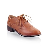 ieftine Oxfords de Damă-pantofi oxford clasici brogue de damă – pantofi maro din piele artificială cu vârful aripii cu șireturi pentru ținute casual și formale de inspirație vintage