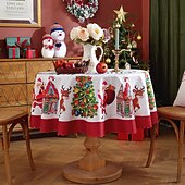 baratos Decoração de Natal-Toalha de mesa redonda à prova d&#039;água e resistente a óleo, cobertura de mesa com decoração de inverno para jantar patry