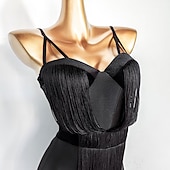 billiga tävlingsklänning-dans salsa latinsk dansklänning tofs ren färg splitsning kvinnors prestationsträning ärmlös polyester spandex
