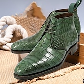 abordables Botas de vestir-Botines de piel sintética con estampado de cocodrilo verde para hombre: calzado lujoso y elegante para eventos formales y ocasiones elegantes