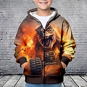 billiga Pojkens 3D-djur-Pojkar 3D Dinosaurie Huvtröja Kappa Ytterkläder Långärmad 3D-tryck Höst Vinter Mode Streetwear Häftig Polyester Barn 3-12 år Utomhus Ledigt Dagligen Normal