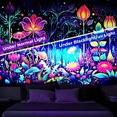 cheap Blacklight Tapestries-Blacklight Tapestry UV Reactive Glow in the Dark Flower Trippy Misty Nature Landscape Hanging Tapestry Wall Art Mural for Living Room Bedroom