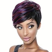 abordables Perruques Synthétiques Sans Bonnet-Perruque Synthétique Droit Coupe Droite Perruque Court A1 A2 A3 A4 Cheveux Synthétiques Femme Design à la mode Doux Naturel Noir Violet Marron
