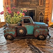 abordables Statues-Pot de fleur de voiture rétro, jardinière succulente, ornement artisanal rétro en résine pour la maison, jardin, décoration de cour