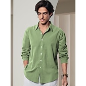 cheap Luxury Linen Shirts-10% Linen Button-Down Men&#039;s Shirt Linen Shirt White Pink Navy Blue Long Sleeve Solid Color Collar Spring &amp; Summer Casual Daily Clothing Apparel
