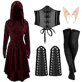baratos Conjuntos-Retro Vintage Punk e gótico Medieval Vestidos Corpete Roupa Viking Ranger Elfo Tiro com arco Mulheres Viking Fantasia Dia Das Bruxas Carnaval Festa Casual / Diário LARP Adulto Vestido Cinto Meias