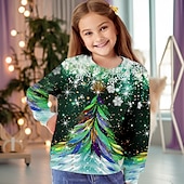 levne Dívčí 3D vize &amp; záření-Dívčí 3D Vánoční stromek Vánoční mikina Mikina Pullover Dlouhý rukáv 3D tisk Podzim Zima Módní Šik ven Rozkošný Polyester Děti 3-12 let 4-12 let Tričkový Venkovní Ležérní Denní Běžný
