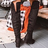 tanie Buty modowe-damskie botki za kolano w kolorze khaki ze sztucznego zamszu na obcasie klockowym – stylowe i wygodne na jesień i zimę