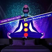お買い得  ブラックライトタペストリー-ブラックライトタペストリー UV反応性、暗闇で光る、光るパーティー、ネオン、ボヘミアン、瞑想、サイケデリック、仏陀、チャクラ、トリッピー、ミスティ、吊り下げタペストリー、壁アート、リビングルーム、寝室用壁画