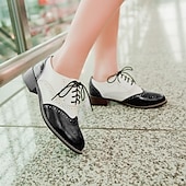 ieftine Oxfords de Damă-pantofi oxford clasici brogue de damă – pantofi maro din piele artificială cu vârful aripii cu șireturi pentru ținute casual și formale de inspirație vintage