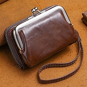 cheap Card Holders &amp; Cases-2023 Women New Retro Genuine Leather Rivet Short Wallet Zipper Coin Card Holder Female Coin Clutch Wallets Purse Money Bag