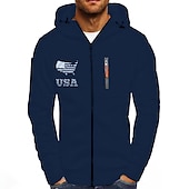 economico Motivo della Bandiera-Per uomo Stampe astratte Bandiera americana Felpe Manica lunga Felpe Con cappuccio Di tendenza Giornaliero Da mare Per uscire Primavera &amp; Autunno Bianco Rosso Blu marino Abbigliamento progettista S M