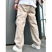 economico Pantaloni cargo-Per uomo Pantaloni cargo Tasche Liscio Comfort Traspirante Esterno Giornaliero Per uscire 100% cotone Di tendenza Informale Beige