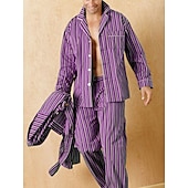billiga Pyjamas-Herr Vardagsklädsel Sovkläder Pyjamas set Pyjamastopp och byxa 2 delar Rand Stylish Ledigt Komfort Hem Dagligen Polyester Komfort Kavajslag Långärmad Skjorta Byxa Snörning Elastisk midja Vår Höst