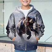 billiga Pojkens 3D-djur-Pojkar 3D Dinosaurie Huvtröja Kappa Ytterkläder Långärmad 3D-tryck Höst Vinter Mode Streetwear Häftig Polyester Barn 3-12 år Utomhus Ledigt Dagligen Normal