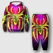 billiga Pojkens 3D-djur-Pojkar 3D SPIDER Huvtröja &amp; träningsbyxor Set Set Långärmad 3d-utskrivning Höst Vinter Aktiv Mode Häftig Barn 3-12 år Utomhus Semester Gata Normal