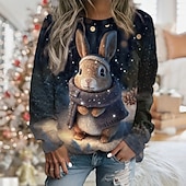 abordables Animales Tops-Sudadera de mujer, jersey con estampado deportivo informal de conejo, ropa deportiva para festival, cuello redondo, manga larga, top microelástico para otoño&amp;amp; invierno