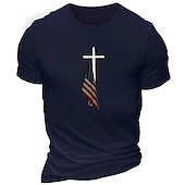 baratos Camiseta gráfica masculina-Homens Cruz Bandeiras Camiseta T-shirt Algodão Manga Curta Gráfico Camisa Preto Vinho Verde Tropa Camiseta confortável Esportes Feriado Roupas de estilistas