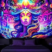 お買い得  ブラックライトタペストリー-ブラックライトタペストリー uv 反応性グローインザダーク女神トリッピー霧自然風景壁掛けタペストリー壁アート壁画用リビングルーム寝室