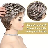 economico parrucca più vecchia-parrucche di capelli ricci naturali a strati corti biondi misti marroni con frangia parrucche piene di tessuto sintetico resistente al calore per le donne 6 pollici