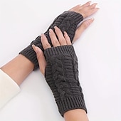 cheap Heating &amp; Cooling-Monochrome Knitted Gloves Short Half Finger Warm Gloves Elastic Fingerless Touch Screen Fall Winter Gloves