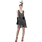 levne oblečení-Retro Řvoucí 20s 20. léta 20. století Bubenové šaty Úbory Sada příslušenství Velký Gatsby Svatební host Flitry Třásně Flitry Třásně Do V Dámské předvečer Všech svatých Karneval Plesová maškaráda