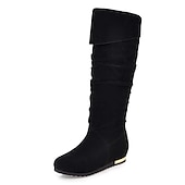 levne Slouch Boots-dámské ploché boty ke kolenům, boty z umělého semiše ve více barvách na podzimní a zimní nošení