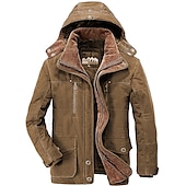 billiga Herrjackor och -rockar-herr vinter fleecejacka militära taktiska jackor tjocka varma jackor avtagbar luva vindjacka sport trenchcoats topp parka plus size fleecefoder flerfickor fritids ytterkläder brun