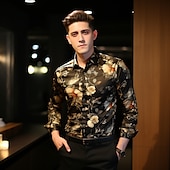 preiswerte Pflanzen Muster-Ostern Herren Blumen Hemd Knopfhemd Langarm Brautkleider schlicht Freizeitskleidung Wochenende Herbst Winter Umlegekragen Bedruckt Button-Down Schwarz Gelb Rote Braun Schwarz+Weiß