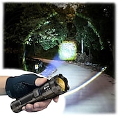 お買い得  懐中電灯-充電式LED懐中電灯、高ルーメン、4つのモードを備えた超高輝度LEDフラッシュライト、ズーム可能な防水ハンドヘルド懐中電灯、家庭用およびキャンプ用