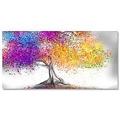 baratos Pinturas Florais/Botânicas-Pintura a óleo abstrata colorida da árvore da vida, arte de parede, tela pintada à mão, imagens de arte de parede para sala de estar, decoração de casa, sem moldura