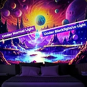 זול שטיחי קיר של Blacklight-blacklight שטיח uv תגובתי זוהר בחושך מסיבת ניאון טריפי ערפילי ירח טבע תלוי שטיח קיר אמנות קיר ציור קיר לחדר שינה בסלון