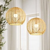 olcso Lámpás dizájn-bambusz függőlámpa 30cm boho lámpatest, kézzel szőtt fonott függőlámpa, rattan csillárok étkező konyhába sziget hálószoba előszoba 110-240v