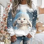 abordables Animales Tops-Sudadera de mujer, jersey con estampado deportivo informal de conejo, ropa deportiva para festival, cuello redondo, manga larga, top microelástico para otoño&amp;amp; invierno